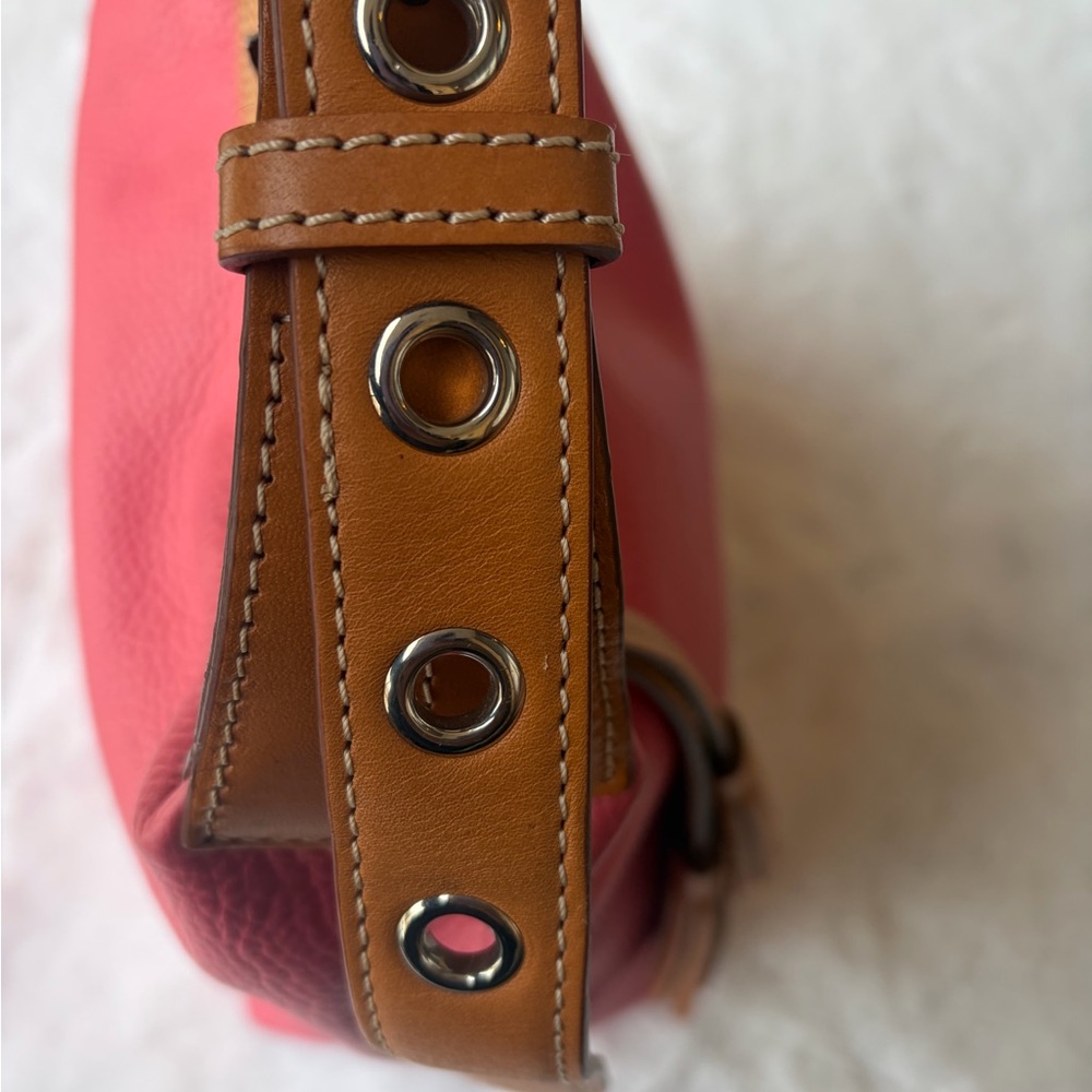 Dooney & Bourke Pink Pebble Leather Hobo with Tan Trim and Tassels - Picture 5 of 11